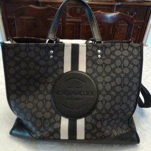 Coach Dempsey carryall handbag signature Jacquard  tote black & gray